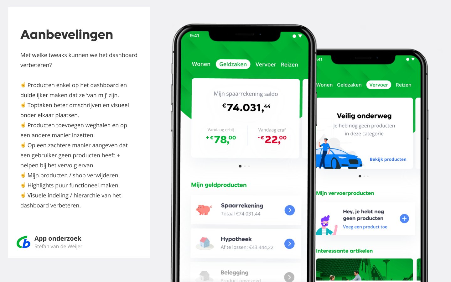 Aanbevelingen uit het app-onderzoek voor verbeteringen aan het dashboard