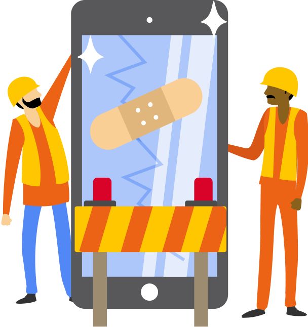 Telefoon met pleister — een symbool voor pijnpunten in de klantreis