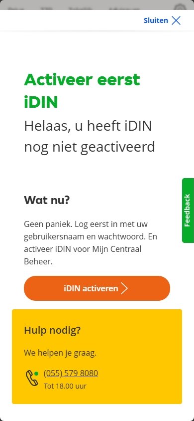 Foutpagina: iDIN nog niet geactiveerd