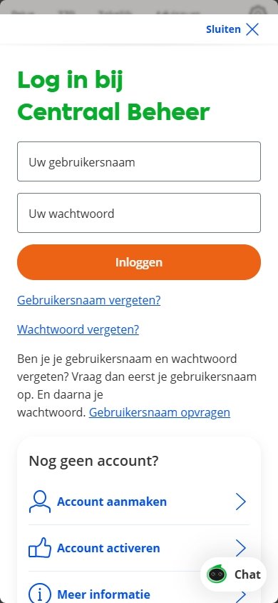Originele inlogpagina met iDIN