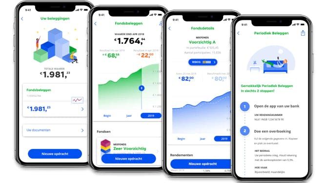 Mockups van mobiele schermen — verschillende stappen van de iDIN-flow